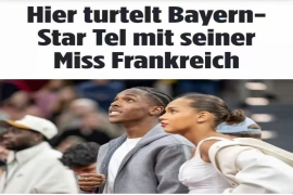 19岁拜仁前锋特尔与20岁女友观看拜仁男篮比赛。